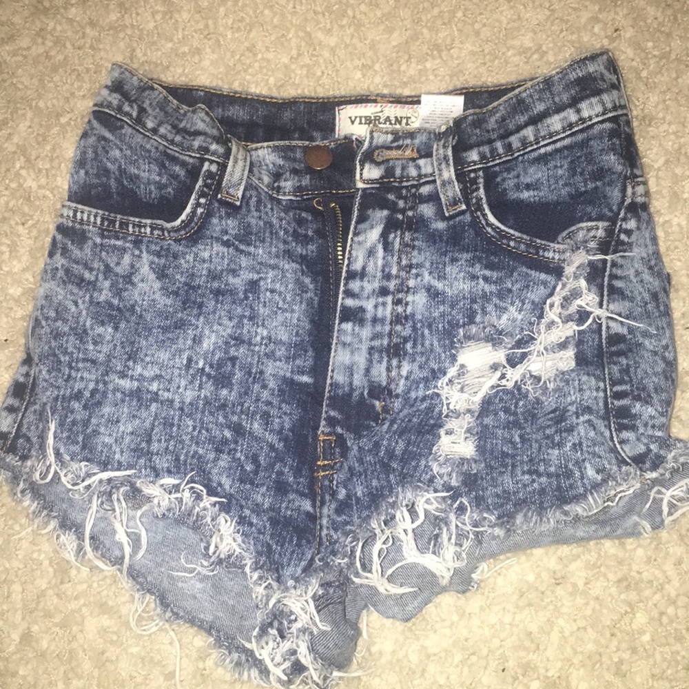 Distressed, dark jean shorts